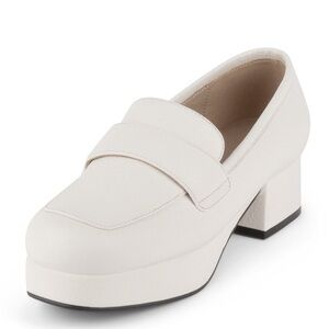 Jeffrey Campbell Student 90’s/Y2K Square-Toe Platform Loafers in Cream